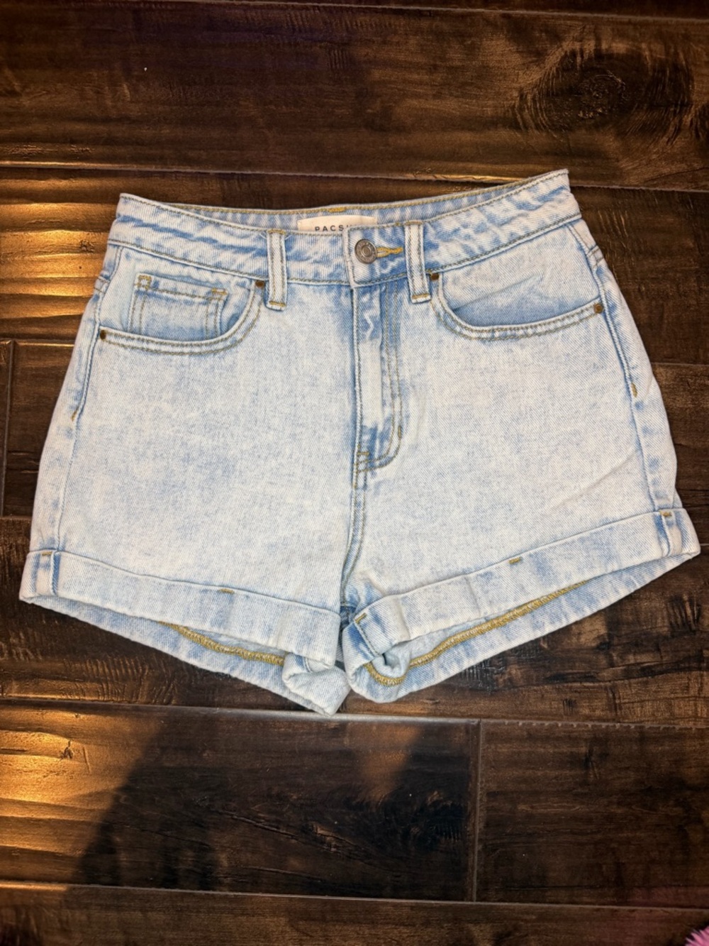 PacSun Denim Mom Shorts Light Wash High Waisted Rolled Cuff Women's Size 24